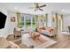 Elegant living room featuring hardwood floors, neutral decor, large windows, and a view to the back yard at 1156 Craigmeade Dr, Morrisville, NC 27560