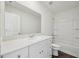 Bathroom with a sleek vanity, a large mirror, and a shower over tub at 1205 Solace Way, Rolesville, NC 27571