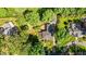 Aerial shot of the residence highlights the beautiful yard, mature landscaping, and brick patio at 1217 Aycock Ave, Burlington, NC 27215