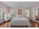 Charming bedroom featuring hardwood floors, soft pink walls, and lots of natural light at 1217 Aycock Ave, Burlington, NC 27215