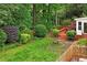 Inviting backyard featuring a spacious deck, lush greenery, perfect for outdoor entertaining and relaxation at 1312 Stonemoor Ct, Raleigh, NC 27606