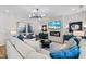 Bright living room featuring art, accent colors, electric fireplace and ample seating at 147 Sugar Pine Drive, Franklinton, NC 27525