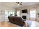 Cozy living room showcasing a fireplace, hardwood flooring, and stylish furnishings at 1816 Piperwood Ct, Durham, NC 27713