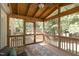 Relaxing screened-in porch with wood floors, decorative rug and view of backyard at 1816 Piperwood Ct, Durham, NC 27713