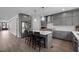 Modern kitchen featuring gray cabinetry, a large island with seating, and stainless steel appliances at 192 Logbridge Rd, Chapel Hill, NC 27516