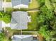 Aerial view showcasing the property's layout, including the backyard, patio, and proximity to lush greenery and neighbors at 2012 Sterling Hill Dr, Fuquay Varina, NC 27526