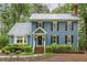 Charming two-story home with blue siding, black shutters, and a well-maintained landscaped front yard at 3420 Greenville Loop Rd, Wake Forest, NC 27587
