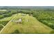 Aerial shot of a vast property with single Gathering homes, outbuildings, mature trees and manicured lawns at 3465 Covington Trl, Mebane, NC 27302