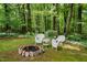 Secluded backyard retreat featuring a stone firepit and outdoor seating, perfect for enjoying nature at 4 Barkridge Ct, Durham, NC 27713