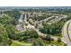 An aerial view showcasing homes in a neighborhood surrounding a serene pond and walking path at 4003 Jockey Club Cir, Cary, NC 27519