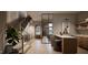 Elegant bar area with marble countertop, seating, and access to a stunning outdoor view through glass doors at 404 Shinleaf Pond Trl, Raleigh, NC 27614