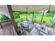 Spacious covered back porch, fully furnished with outdoor seating and dining areas at 41 Maple Cir, Pittsboro, NC 27312