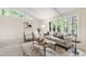 Bright living room with vaulted ceilings, large windows, and a cozy seating area at 4213 Oak Park Rd, Raleigh, NC 27612