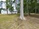 Lush, treed backyard with a view of the rear of the home at 623 Glenwood Dr, Sanford, NC 27330