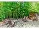 Inviting backyard fire pit area with seating and wood storage, perfect for outdoor gatherings at 677 Juliette Ct, Creedmoor, NC 27522