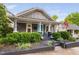 Charming home with gray siding, shingle detail, blue door, and front yard landscaping at 711 Hinsdale St, Raleigh, NC 27605
