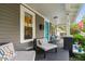 Welcoming front porch with cozy seating, bright accents, and charming curb appeal at 711 Hinsdale St, Raleigh, NC 27605