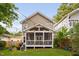 Rear exterior featuring a screened-in porch, a well-kept lawn, and tasteful landscaping at 711 Hinsdale St, Raleigh, NC 27605