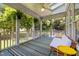 Inviting screened porch with plants, a striped rug, and backyard views through the screens at 100 Michaels Way, Chapel Hill, NC 27516
