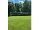 A grassy field and a volleyball court surrounded by lush trees under a blue sky with fluffy clouds at 1009 Bearglades Ln, Raleigh, NC 27615