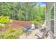 Relaxing backyard patio with outdoor seating, landscaping, and mature trees at 1022 Flagler St, Durham, NC 27713