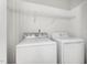 Laundry room featuring modern appliances and a convenient wire rack for storage at 103 Rama Ct, Morrisville, NC 27560