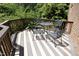Outdoor deck with wooden railing and outdoor furniture at 107 Silo Dr, Chapel Hill, NC 27514