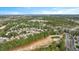 Aerial view of homes near a golf course with a small pond. The view features the mature trees in the community at 1132 Heritage Knoll Dr, Wake Forest, NC 27587