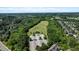Aerial image showcasing a large green field area with parking amidst a residential area and lush trees at 1132 Heritage Knoll Dr, Wake Forest, NC 27587