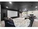 Basement with a home theatre set up, kitchenette, and comfy seating at 115 Nuttree Way, Durham, NC 27713