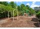 Community playground with swings, slides, and climbing features on a mulch surface at 122 Swansboro Ln, Chapel Hill, NC 27516