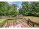 Inviting back deck with wooden railings, perfect for relaxing and entertaining outdoors at 1408 Old Ivey Rd, Apex, NC 27523