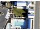 Aerial view of community pool, parking, and recreational spaces at 1423 Tannin Dr, Durham, NC 27713