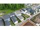 Aerial view of the property highlighting the backyard, landscaping, patio, and neighborhood at 1423 Tannin Dr, Durham, NC 27713