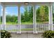Front porch featuring white columns offering a picturesque view of lush greenery at 1423 Tannin Dr, Durham, NC 27713