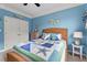 Charming bedroom with blue walls, white trim, and sea turtle decor creates a tranquil coastal retreat at 19 Arch Oak Ct, Clayton, NC 27527