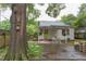 Exterior side view featuring backyard with patio and lush greenery and an old tree at 1915 James St, Durham, NC 27707