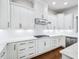 Bright kitchen with white cabinets, subway tile backsplash, stainless steel appliances, and granite countertops at 203 S South Bend Dr, Durham, NC 27713