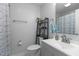 Bathroom featuring tile floors, modern vanity, and built in shelving and decor at 2125 Cheek Rd, Durham, NC 27704