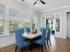 Bright breakfast nook with large windows, ceiling fan, and seating for six at 213 Lofty Oak Ln, Holly Springs, NC 27540
