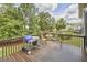 Wooden deck featuring outdoor dining and lush green foliage, perfect for entertaining at 2916 Reynolda Cir, Durham, NC 27712