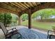 Relaxing covered brick patio with outdoor seating, a brick ceiling with brick arches, and a garden view at 2921 Imperial Oaks Dr, Raleigh, NC 27614