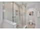 Modern bathroom features a glass-enclosed shower with tile surround and a toilet at 3 Yancey, Pittsboro, NC 27312