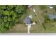Overhead aerial view shows the home and the expansive backyard with pool at 3216 Nc Hwy 42, Willow Springs, NC 27592