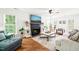 Bright living room featuring a fireplace, hardwood floors, and comfortable seating at 3401 Sitzman Ct, Raleigh, NC 27616
