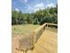 Back deck with wood flooring and black railings featuring treeline views at 50 Moonraker Dr, Spring Hope, NC 27882