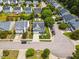 Aerial view of a charming home nestled in a community with mature trees and well-maintained lawns at 8008 Bright Oak Trl, Raleigh, NC 27616