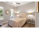 Comfortable bedroom with neutral tones, hardwood floors, and ample natural light from a large window at 813 Whitley Way, Wendell, NC 27591