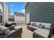 Comfortable outdoor patio area with wicker furniture and cozy cushions, perfect for relaxing or entertaining guests at 8925 Lee Brown Ridge Dr, Wake Forest, NC 27587