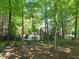 Lush backyard view featuring a sparkling pool surrounded by greenery and mature trees at 10540 Byrum Woods Dr, Raleigh, NC 27613